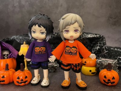 画像1: ハロウィン長袖カボチャＴシャツ2023【仲良し-パープル】